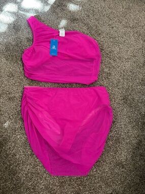 Cupshe Hot Pink One-Shoulder Bikini Set